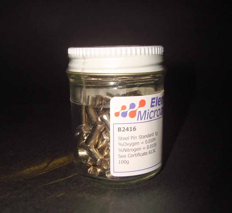 TEMPORARILY UNAVAILABLE

Steel Pin Standard 1 g Approximate values 102ppmN 110ppmO 0.0102%N 0.0110%O See certificate 1023D. Contents: 100