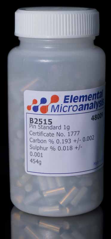 Steel Pin Standard 1GM Approximate values 0.2135 %C 0.0189%S  See certificate 241017 for actual values. 454gm