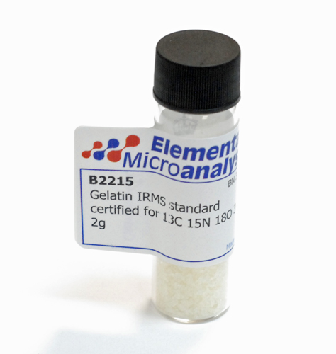 Gelatin IRMS standard for 13C 15N 34S 2g See Cert 451296  Exp.06 July 2029