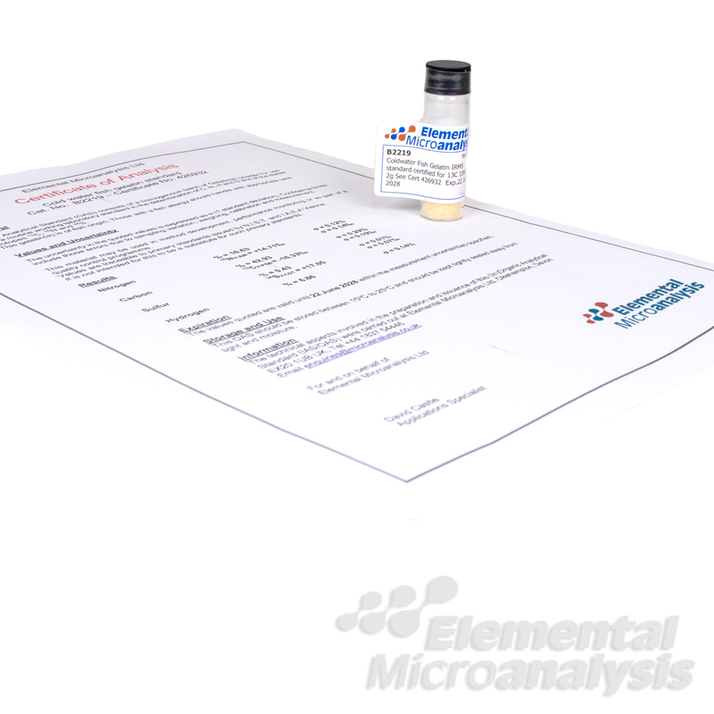 Coldwater Fish Gelatin IRMS standard for 13C 15N 34S 2g See Cert 426932  Exp.22 Jun 2028