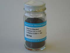 Grey Iron Powder Standard Approximate values 3.31%C 0.0203%S 33100ppmC 203ppmS See certificate 620C for actual values. 150 g