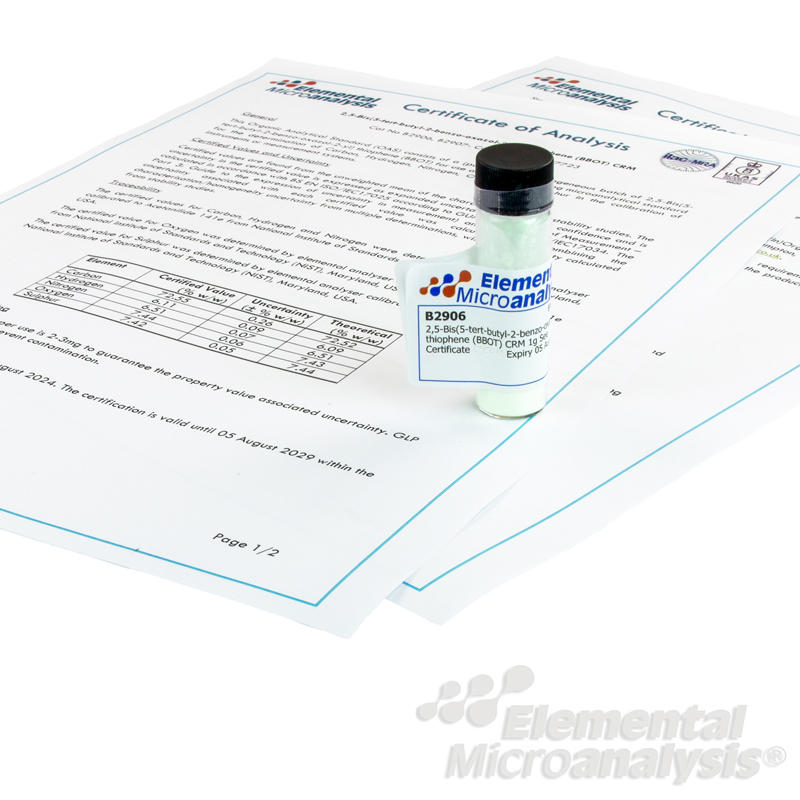 2,5-Bis(5-tert-butyl-2-benzo-oxazol-2-yl) thiophene (BBOT) CRM 1g See Certificate 407723 Expiry 05 August 2029