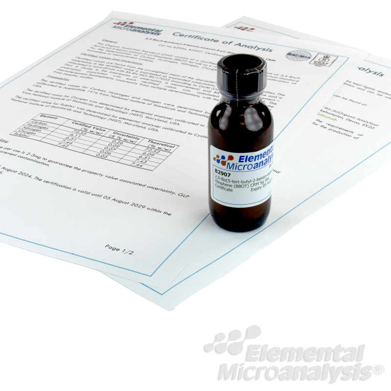 2,5-Bis(5-tert-butyl-2-benzo-oxazol-2-yl) thiophene (BBOT) CRM 5g See Certificate 407723 Expiry 05 August 2029