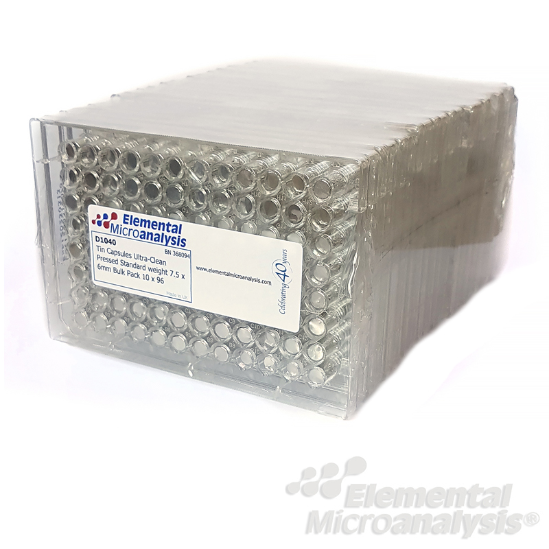 Tin Capsules Ultra-Clean Pressed Standard weight 7.5 x 6mm Bulk Pack 10 x 96