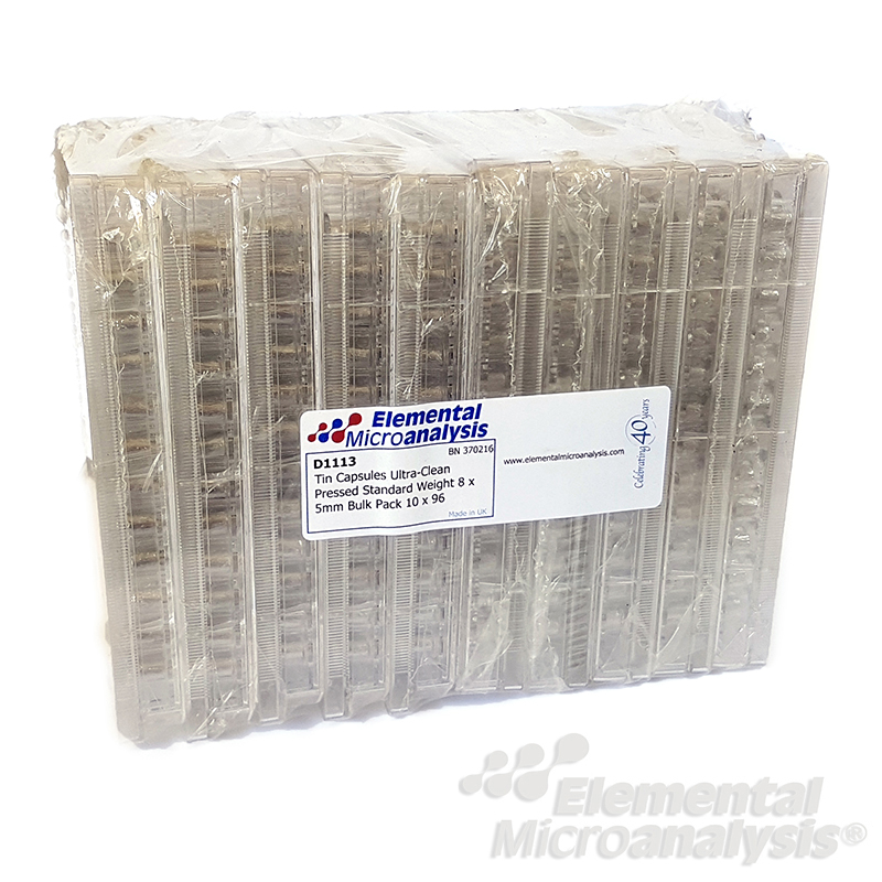 Tin Capsules Ultra-Clean Pressed Standard Weight 8 x 5mm Bulk Pack 10 x 96