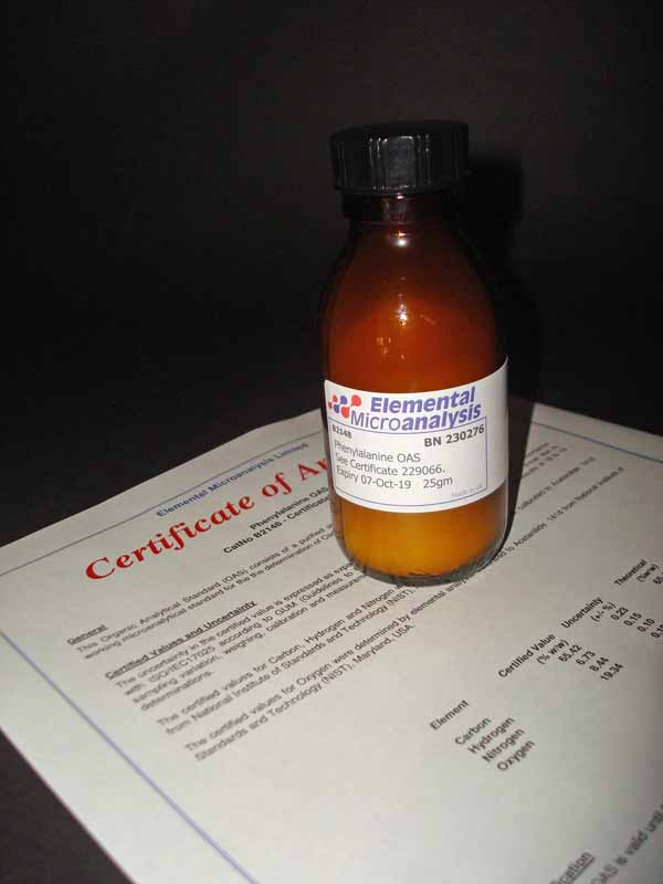 Phenylalanine OAS See Certificate 398524 Expiry 23-May-27 25gm