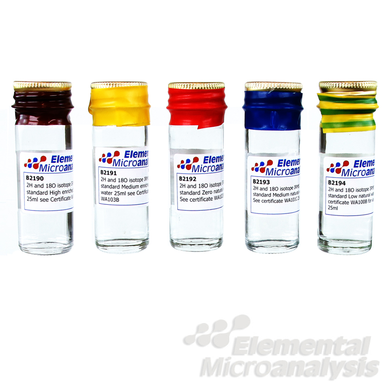DISCONTINUED (Parts are sold individually) 2H and 18O isotope standard Set of 5 water standards