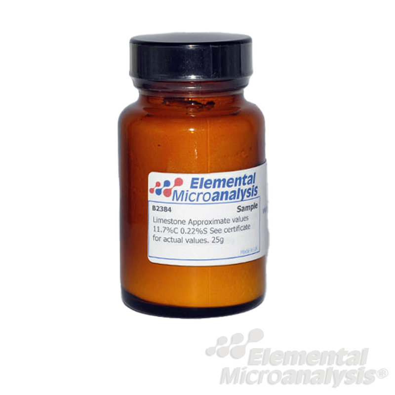 Limestone Approximate values 11.7%C 0.22%S See certificate 100902 for actual values. 25g