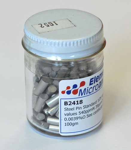 Steel Pin Standard 1GM Approximate values 579ppmN 29.6ppmO 0.0579%N  0.00296%O See certificate 240612 100gm