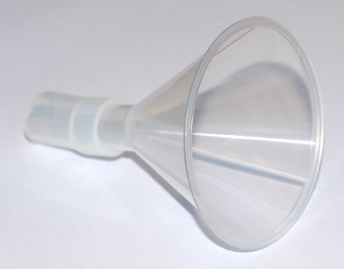 Powder-filling-funnel-large-with-silicone-tubing-outlet