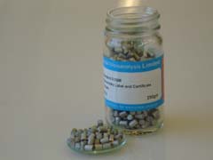 Steel Pin Standard 0.5GM Approximate values 0.051%C 0.304%S 510ppmC    3040ppmS See certificate 240429 for actual values. 250gm