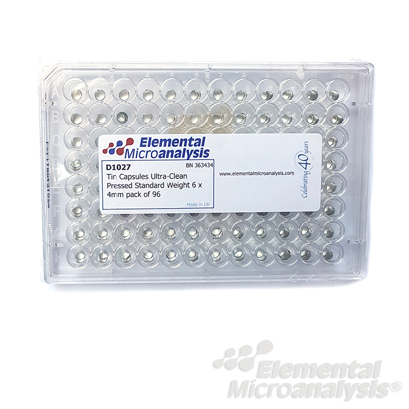 Tin Capsules Ultra-Clean Pressed Standard Weight 6 x 4mm, Multiwell plate of 96 capsules