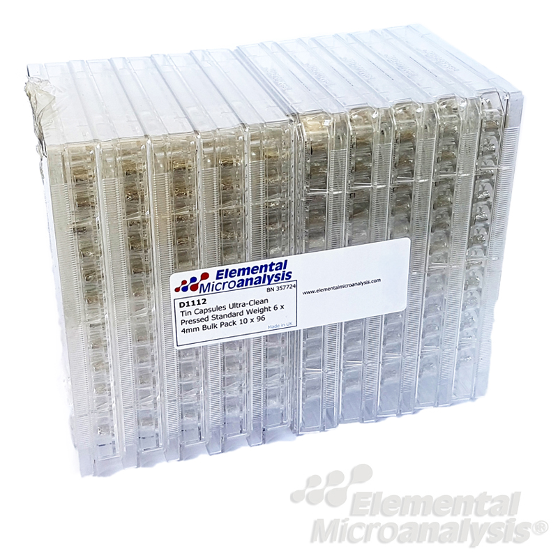 Tin Capsules Ultra-Clean Pressed Standard Weight 6 x 4mm Bulk Pack 10 x 96